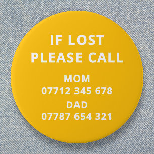 Lost Child Emergency ID Contact 7.5 Cm Round Badge