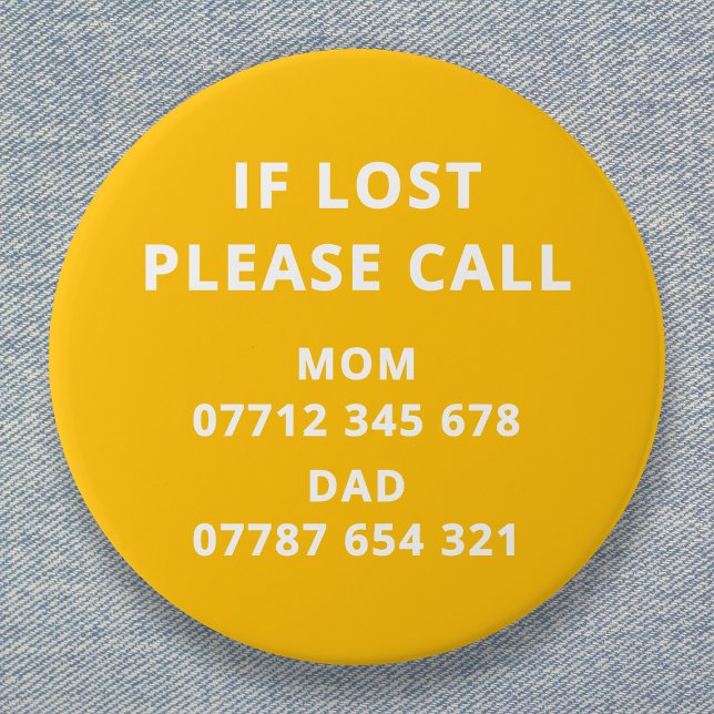 Lost Child Emergency ID Contact 7.5 Cm Round Badge (Creator Uploaded)
