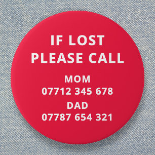 Lost Child Emergency ID Contact 7.5 Cm Round Badge