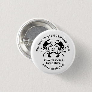 Lost Crab Monogram Family Home Address 3 Cm Round Badge