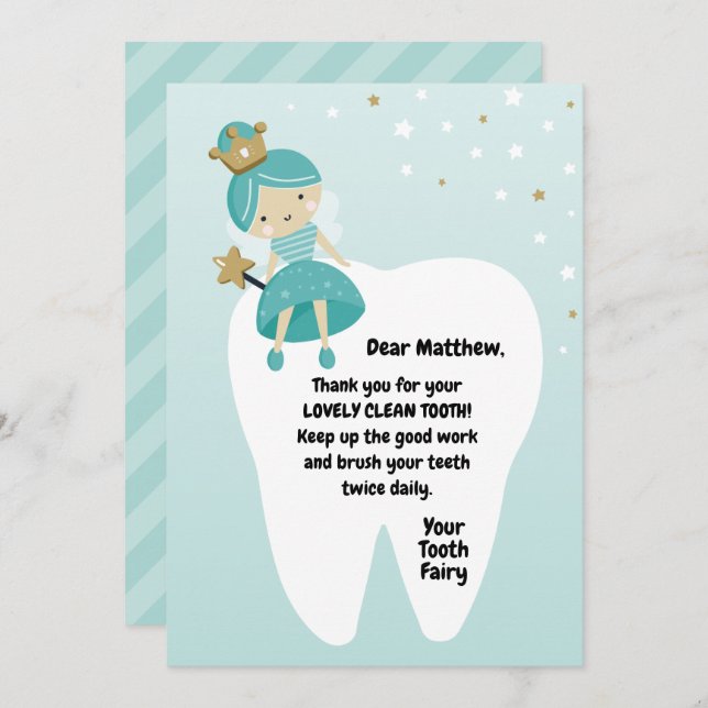 Lost First Tooth Card. Tooth Fairy Visit Note. Holiday Card (Front/Back)