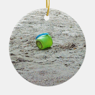 Lost Green Bucket in Sand on Summer Beach Ceramic Tree Decoration