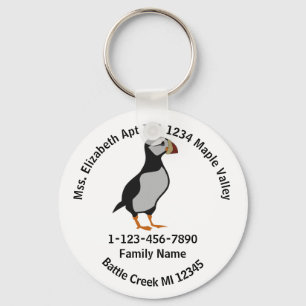 Lost Horned Puffin Standing Family Home Address Key Ring