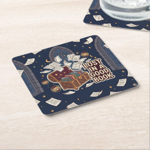 Lost In A Good Book Square Paper Coaster