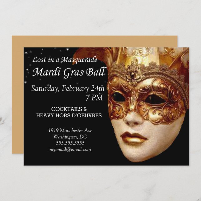 Lost In A Masquerade Ball Mardi Gras Party Invitation (Front/Back)