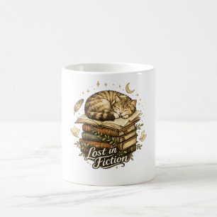 Lost in Fiction Reading Cat Book Lover Coffee Mug