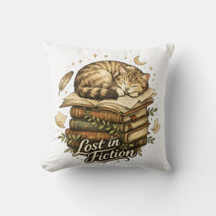 Lost in Fiction Reading Cat Book Lover Cushion