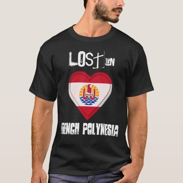 Lost in French Polynesia flag Heart T-Shirt (Front)