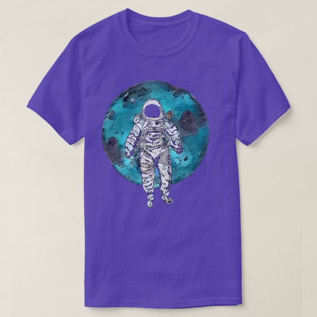 Lost in Orbit, Astronaut floating in Space  T-Shirt (Design Front)