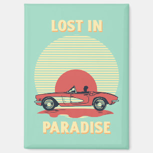 Lost in Paradise – Retro Convertible Sunset Summer Magnet