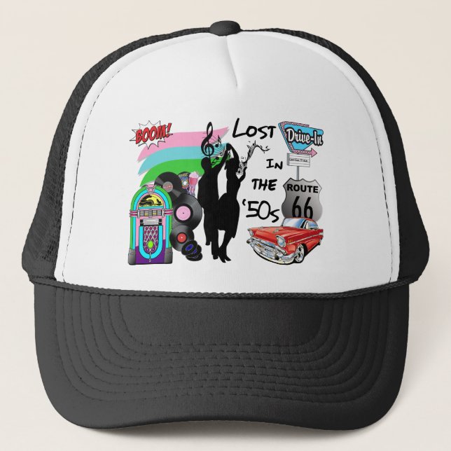 Lost in the 50s Retro Cool Design Trucker Hat (Front)