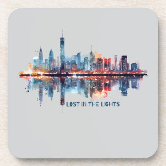 Lost in the Lights - Watercolor City Skyline Drink Coaster