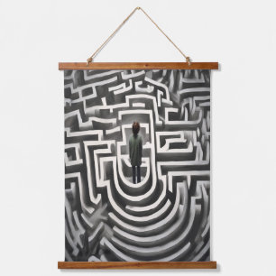 Lost in the Maze Abstract Black-and-White Art Hanging Tapestry