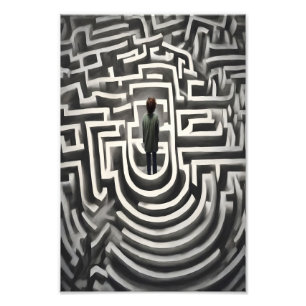 Lost in the Maze Abstract Black-and-White Art Photo Print