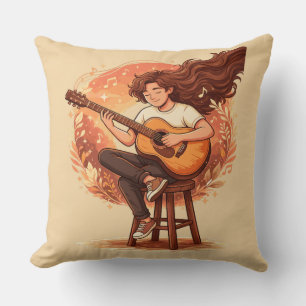 Lost In The Music Cosy Guitar Player Aesthetic Ill Cushion