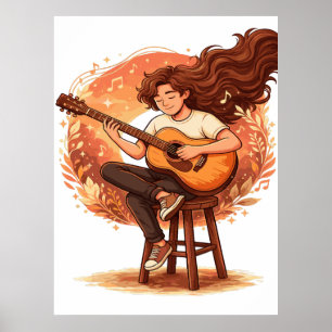 Lost In The Music Cosy Guitar Player Aesthetic Ill Poster