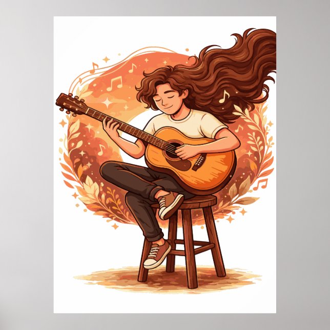 Lost In The Music Cozy Guitar Player Aesthetic Ill Poster (Front)