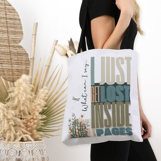 Lost In the Pages Author Reading Bookish Tote Bag (Personalized Bookish Tote Bags with Name and Book Club or Other Custom Text for Book Lovers)
