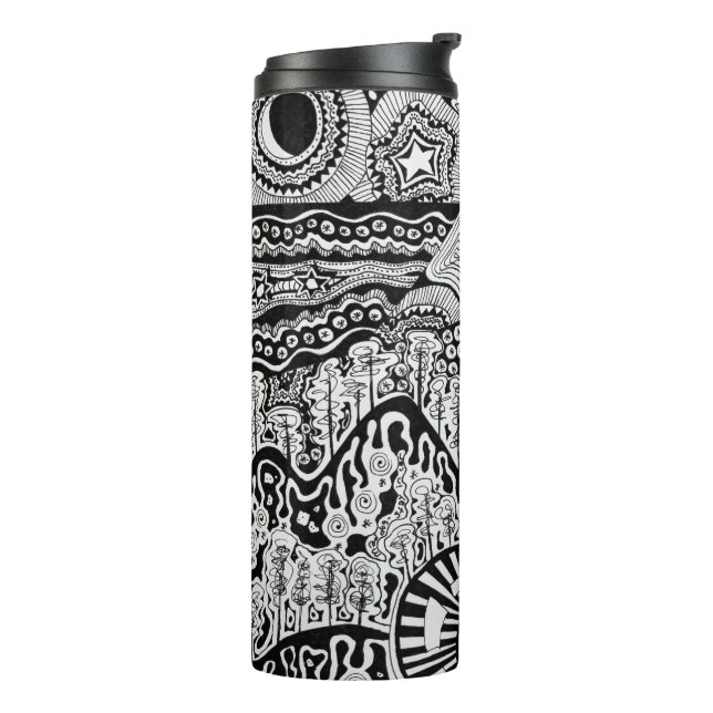 Lost in the Pilliga black & white ink art Thermal Tumbler (Rotated Left)