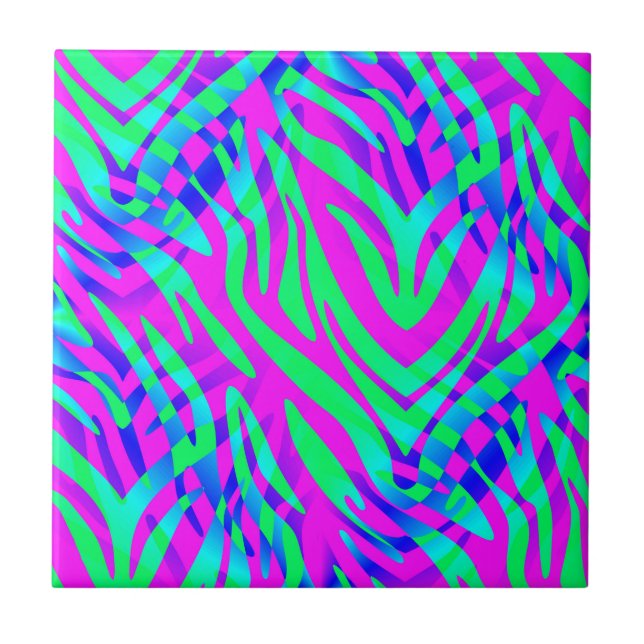 Lost in the Wilds Abstract Colourful Zebra Stripes Tile (Front)