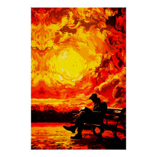 Lost in Thought – Surreal Sunset Reflection Poster