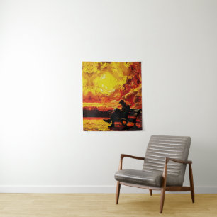Lost in Thought – Surreal Sunset Reflection Tapestry