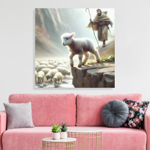 Lost Lamb On Mountain Cliff Canvas Print