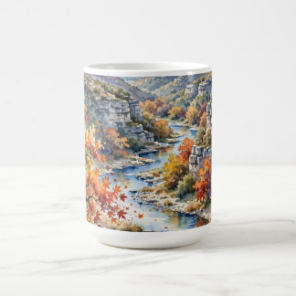 Lost Maples Autumn River Watercolor Coffee Mug