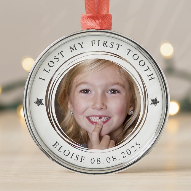 Lost My First Tooth Milestone Photo Keepsake Metal Ornament (Creator Uploaded)