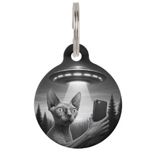 Lost Pet ID Tag for Cat Collars   Funny Sphynx UFO