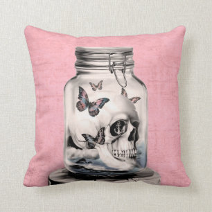 Lost thoughts, skull in jar cushion