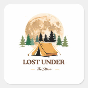 Lost Under The Stars Camping and Full Moon Design Square Sticker