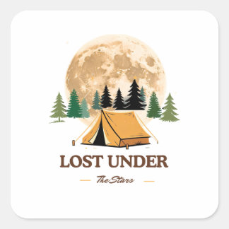 Lost Under The Stars Camping and Full Moon Design Square Sticker