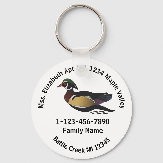 Lost Wood Duck Home Address Key Ring (Front)