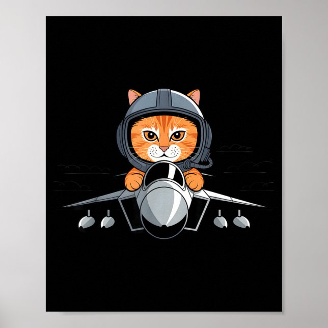 Lot Cat Fighter Jet Funny Aviation Kitty Design  Poster (Front)