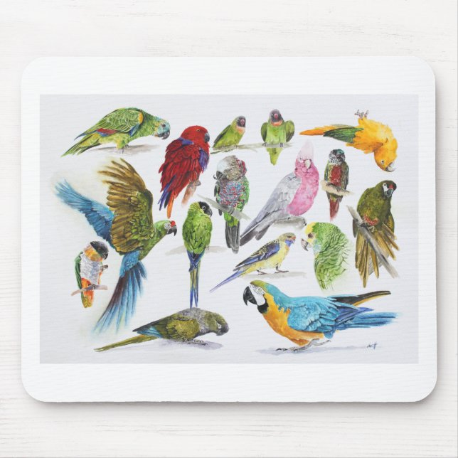 Lots and lots of Parrots on lots and lots of gifts Mouse Pad (Front)