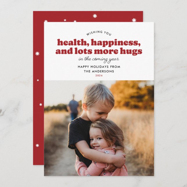 Lots More Hugs Holiday Card (Red) (Front/Back)