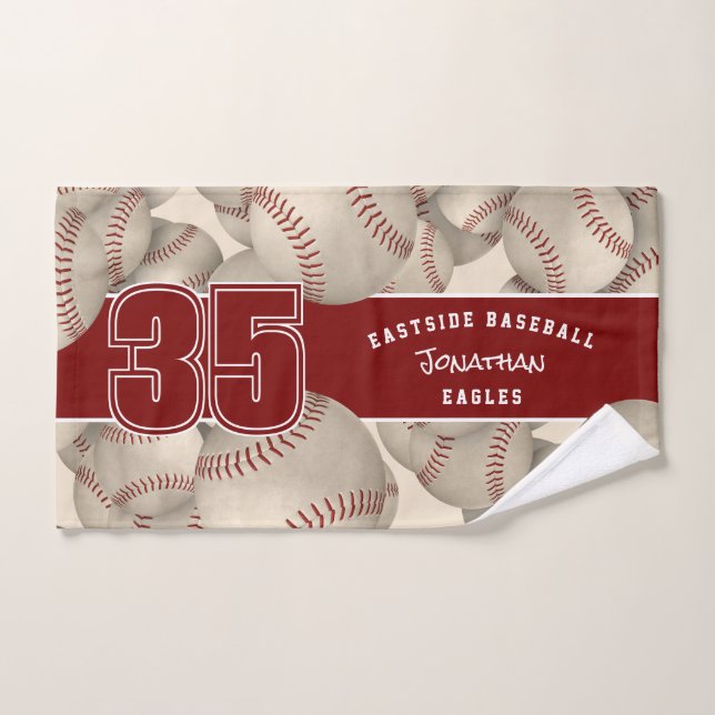 Lots of baseballs softballs player and team name hand towel (Hand Towel)