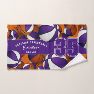 Lots of basketballs athletic purple team colours hand towel