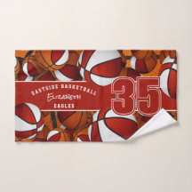 Lots of basketballs custom athlete name red white