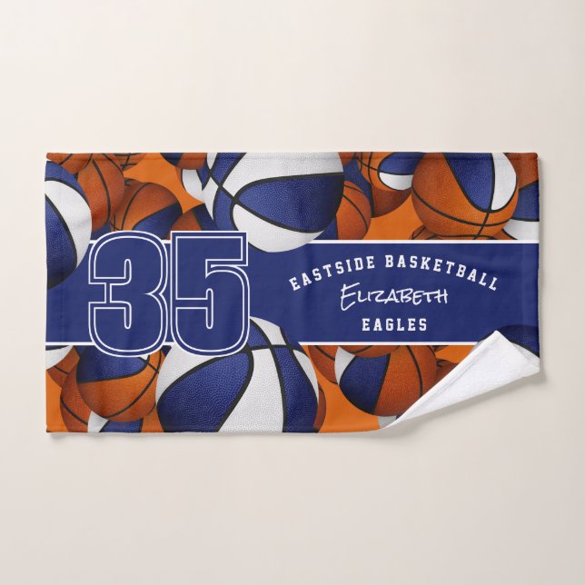 Lots of basketballs custom sports team name blue hand towel (Hand Towel)