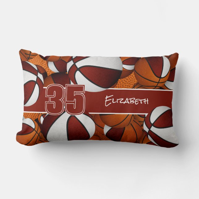 lots of basketballs maroon sports room decor lumbar cushion (Front)