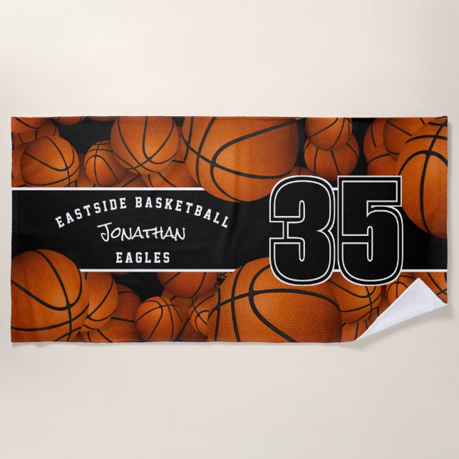 Lots of basketballs team player name beach towel (Front)