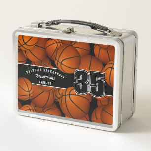 Lots of basketballs team player name metal lunch box