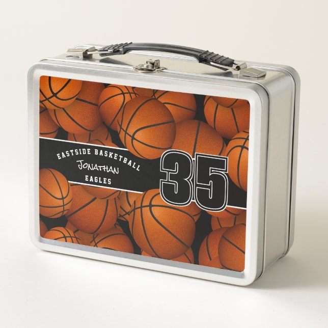 Lots of basketballs team player name metal lunch box (Front)