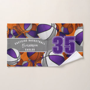 Lots of basketballs team sports gifts purple grey hand towel