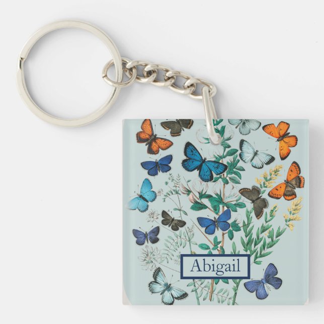 Lots of Blue and Orange Butterflies Key Ring (Front)