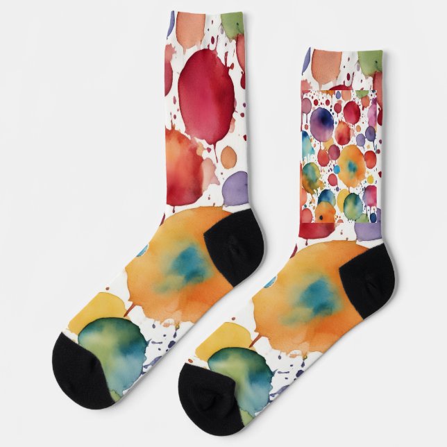 Lots of bright splatter in watercolor  socks (Left)