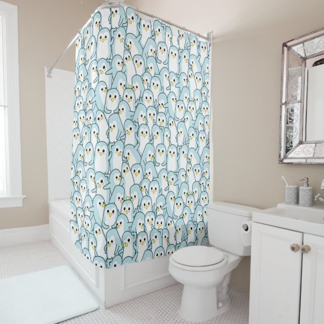 Lots of cartoon Penguins Shower Curtain (In Situ)