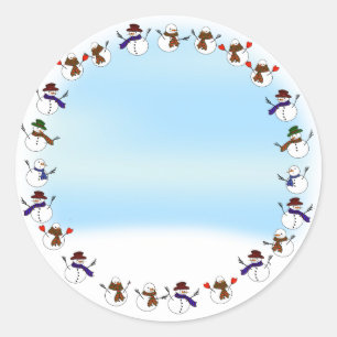 Lots of  Christmas Cartoon Snowmen Classic Round Sticker